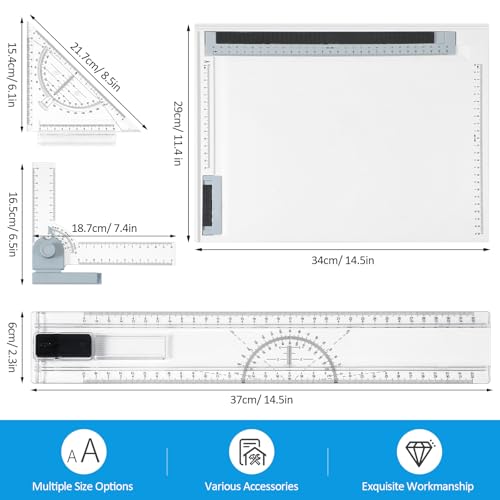 Zonon A4 Portable Drawing Board, Multi-Function Metric Drafting Table Drafting Board with Clear Rule Parallel Motion and Angle Adjustable Measuring System - size: A4