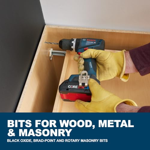BOSCH MS4034 34-Pc Wood, Metal, Masonry Mixed Drill Bit Set with Case - size: Various in, style: 34pc