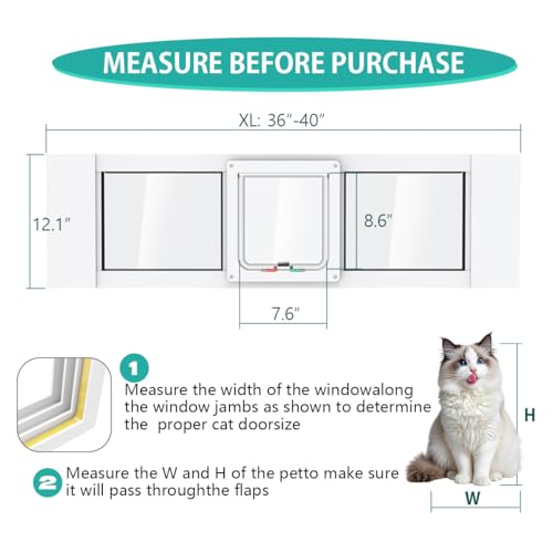 Aluminum Cat Door for Windows - Adjustable to Fit Window Width 36"-40" - size: Fit 36"-40" Window