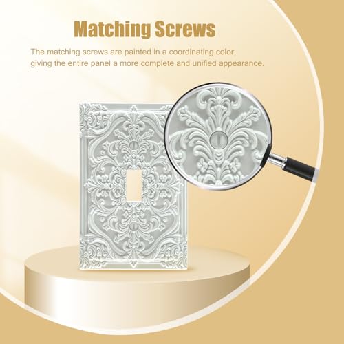 Decorative Light Switch Plate Covers White Flower Elegant 3D Floral Embossed 1 Gang Light Switch Cover Plate Single Toggle Wall Plate Outlet Covers Faceplate for Bedroom Home Decor - color: White, size: 1-Gang Toggle/ 5 x 3 IN