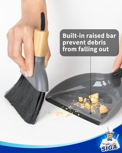 MR.SIGA Mini Dustpan and Brush Set, Bamboo Handle, Gray, 1 Set - color: Gray