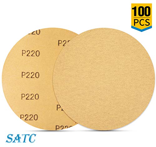 S SATC 100 PCS PSA Sanding Discs 6 Inch Adhesive Backed Sandpaper 220 Grit Sander Attachment for Drill Self Stick Aluminum Oxide Round Automotive Sandpaper with Sticky Back - style: 220 Grit