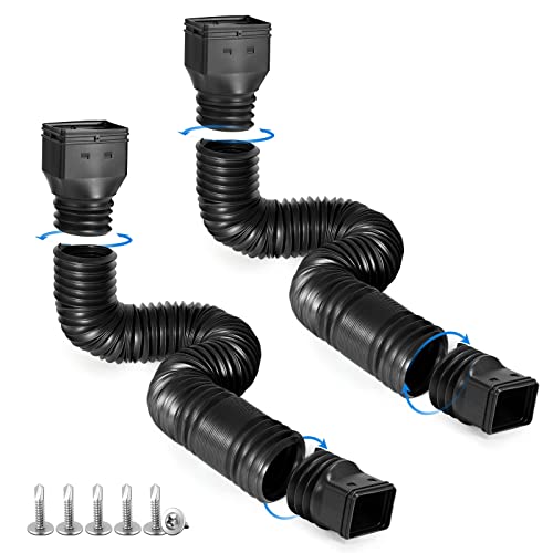 plusgutter Black-2pack Rain Gutter Downspout Extensions Flexible, Drain Downspout Extender,Down Spout Drain Extender, Gutter Connector Rainwater Drainage,Extendable from 21 to 68 Inches - color: Black