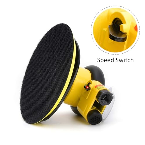 Professional Air Random Orbital Palm Sander, Dual Action Pneumatic Sander, Low Vibration, Heavy Duty … (6-inch Yellow) - color: Yellow, size: 6 inch