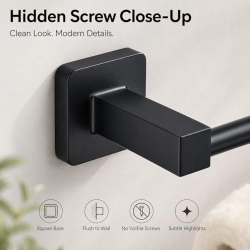 Matte Black Bathroom Hardware Set 4 Pieces,Towel Bar Set Stainless Steel Wall Mounted, Includes 16In Hand Towel Bar, Towel Ring, Robe Towel Hooks,Toilet Paper Holder, Bathroom Towel Rack Set - color: Matte Black-4pcs, size: 16Inch