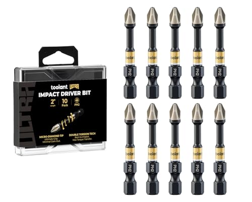 toolant PH2 Phillips Impact Bit Set, 2 Inch, 10-Piece, Magnetic - color: 10 Pack, size: 2in, PH2