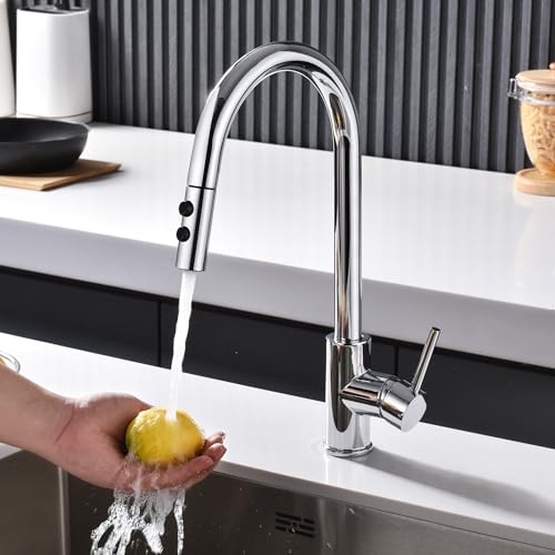 TIORIY Metal Kitchen Sink Faucet Head Replacement, Chrome Kitchen Faucet Spray Head with 15 Adapters, Stainless Steel Pull Out Kitchen Faucet Replacement Sprayer Nozzle - color: Chrome