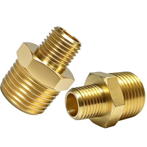 1/2" NPT to 1/4" NPT Brass Reducer Fitting, 2-Pack Solid Brass Hex Nipple | Solid forged brass, ASTM B584, 300 PSI rated. 1/2 male x 1/4 male NPT adapter for HVAC, pneumatic and air compressor systems - size: 1/2"NPT x 1/4" NPT Male(2PCS)