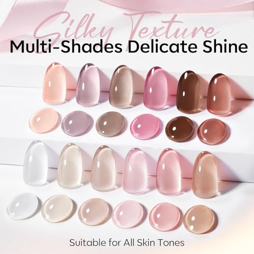 modelones 15ML 12Pcs Gel Nail Polish Set, Nude Pink Beige Brown Hema-free - color: A Veiled Beige