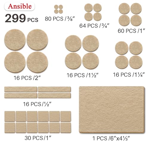 Ansible 299 PCS Felt Furniture Pads for Hardwood Floors - size: 299 PCS Beige