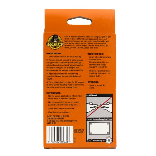 Gorilla Mounting Putty, Natural Tan Color, 168 Pre-Cut Squares, 2-Pack - size: 336 Squares