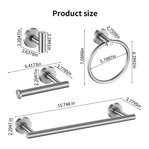 Towel Bar Set Brushed Nickel, Bathroom Towel Ring Set 5pcs Including 2pcs 16'' Tower Bar, Towel Ring and 2 PCS Towel Hooks - color: Brushed Nickel-5pcs-16inch
