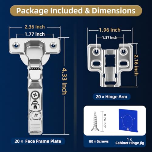 20 Pack Soft Close Inset Cabinet Door Hinges for European/Frameless Cabinet, 105 Degree Opening Angel, Stainless Concealed Kitchen Cabinet Hinges with Mounting Screws, Manual and Door Bumpers - size: inset