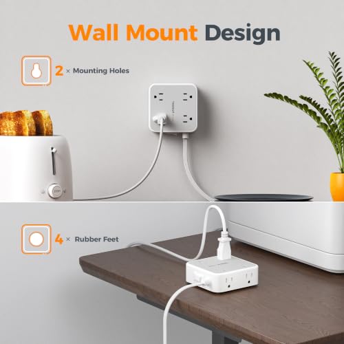 TESSAN Surge Protector Power Strip with 900J Surge Protection, 20 Ft, Grey - color: Grey with 1 USB C, size: 20 feet