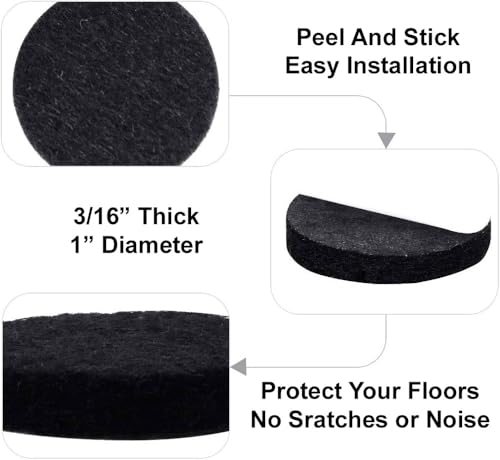 48pcs Self-Adhesive Black Felt Furniture Pads, 1" Round Floor Protectors - color: Black