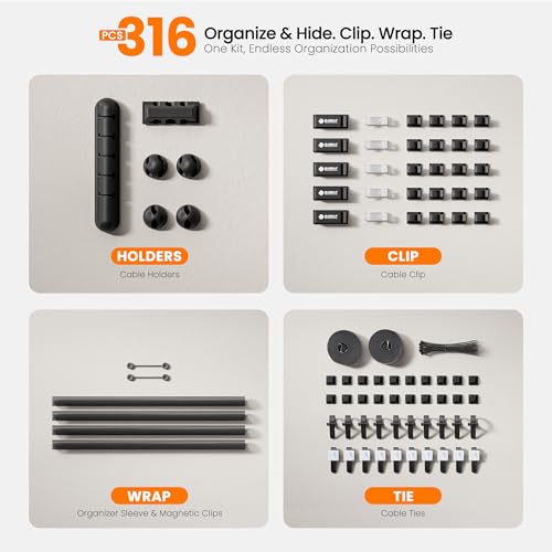 EUREKA ERGONOMIC 316PCS Under Desk Metal Cable Kit, Black