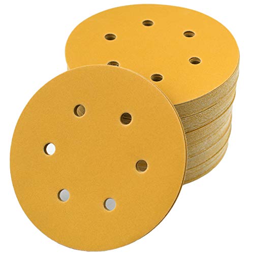 6-Inch 6-Hole Hook and Loop Gold Sanding Discs 320-Grit, 100-Pack - style: 320 Grit