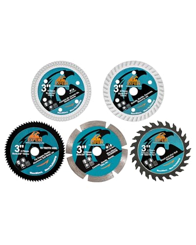 3 Inch Compact Circular Saw Blade Set, Multi-Material Cut for Wood, Plastic, Metal, Concrete, Granite, Tile Cutting, 10mm Arbor - 5 Pack - size: Set 1