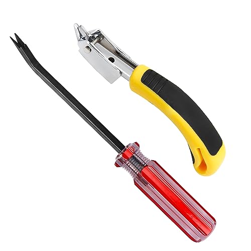 Staple Remover, Upholstery Staple Remover Tool, Upholstery Tools Tack Lifter with Double Pronged Head Nail for All Kinds of Staples for Furniture, Yellow