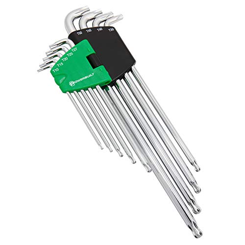 Powerbuilt 9 Piece Star Stubby Long Arm Ball End Hex Key Wrench Set, Allen Hex Key Wrench, Extra Long Arm, Ball End, size T10 to T50-240101 - style: Star