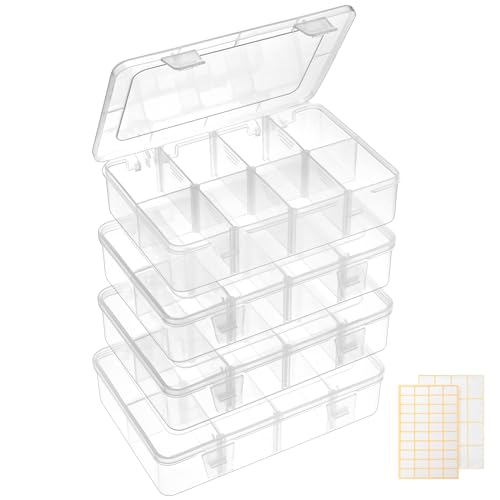 QUEFE Bead Organizer Box 4 Pack 8 Grid Plastic Tackle Box Storage Dividers - size: 4pcs