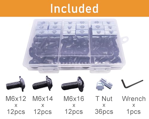 72 pcs M6 T Nut and Screws Kit, 36pcs M6 x 12/14/16mm Flanged Button Head Socket Cap Screws, 36pcs M5 Slide in T Nut and 1pcs Hex Wrench, for 1010 Aluminum Extrusion Hardware (Black) - color: Black, size: 72pcs1010 Series M6 Flanged Screws Kit