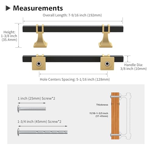 10 Pack 5 Inch Black and Gold Cabinet Pulls Black and Gold Cabinet Handles Kitchen Cabinet Handles Dresser Drawer Pulls Kitchen Cabinet Hardware - color: Black & Matte Gold, size: 5 inch (128mm) Hole Center Pull