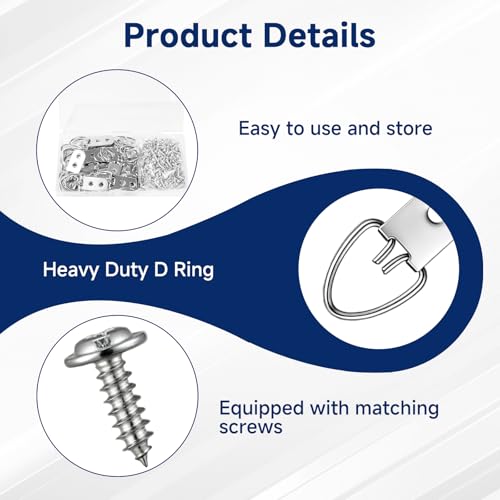(2 Sizes, 140 PCS) D-Ring Picture Hangers Kit, 40 Single Hole & 20 Double Hole Hangers with 80 Screws, 50 lb Load Heavy Duty Picture Hanging Hardware for Picture Frame Mirrors Canvas (Silver) - size: Silver