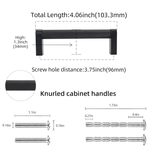 10 Pack 3-3/4 inch(96mm) Matte Black Kitchen Cabinet Handles Cabinet Pulls Black Drawer Pulls Kitchen Cabinet Hardware Handles Dresser Handles - color: Matte Black, size: 3-3/4" Hole Center（96mm）
