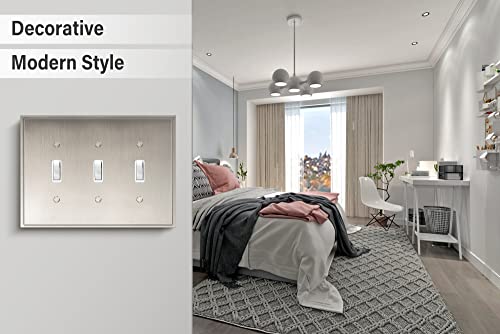 Henne Bery Soft Modern Decorative Wall Plate Switch Plate Outlet Cover (Triple Toggle, Satin Nickel) - style: Triple Toggle
