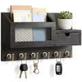 FifthQuarter Key Hooks for Wall with Drawer and 6 Sturdy Key Hooks, B-Black - color: B-Black