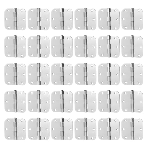 30 Pack Satin Nickel Door Hinges 3.5 inch Brushed Nickel Hinges Rounded 5/8" Radius Corners Bedroom Residential Standard Indoor Door Hardware Hinge - size: 30 Pack