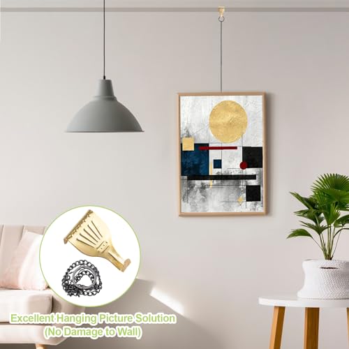 Picture Hanging Kit 10Pcs Rail Hooks with 10Pcs Chains, Metal Picture Display Hanging System for Wall Pictures, Exhibition(Black+Gold) - color: Gold/Black,10 chain + 10 hook, size: 0.3m