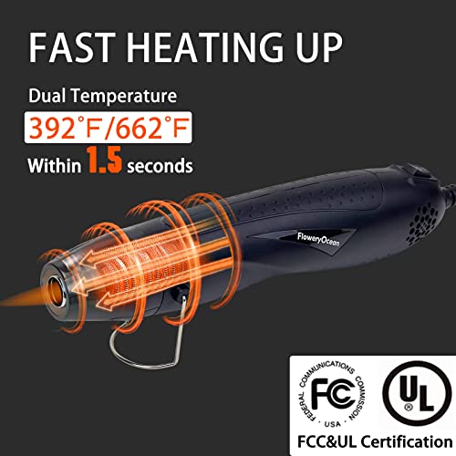 350W Mini Heat Gun with 2 Nozzles, Dual Temp, 6.56 ft Cable