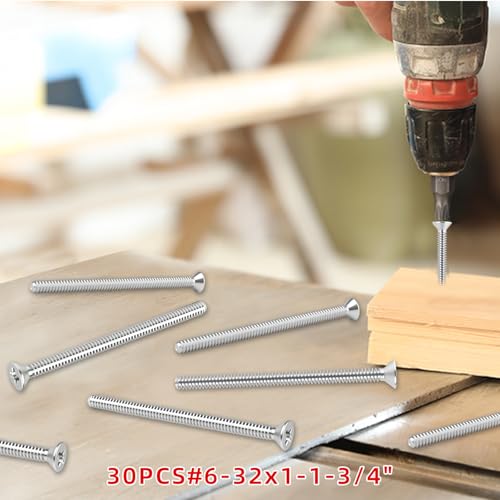 304 Stainless Steel Machine Screws,30pcs #6-32x1-3/4 Extra Long Outlet Screws Machine Long Electrical Outlet Screws Device Mounting Electrical Extender for Fix Wonky - size: #6-32x1-3/4"