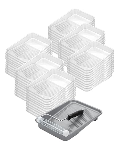 Bates- Paint Tray Set, 9 Inch, 62 pcs, 1x 9 Inch Paint Tray Liners, 60x Disposable Plastic Liners & 1x Roller Frame - size: 62 pcs