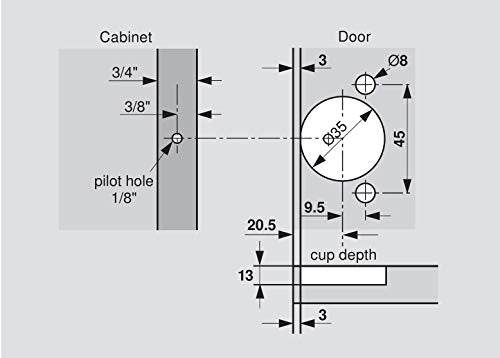 Blum 39C355B.24 Compact BLUMOTION 39C Hinge, Soft-Close, 110 Degree, 1-1/2 Overlay, Screw-on with Set of Screws (2)