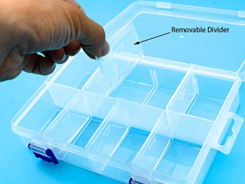 Plastic Compartment Storage Box With Adjustable Divider Removable Grid Compartment for Jewelry Small Accessories Hardware Fitting (8 Grids-Large x 1 Pack)