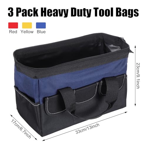 Sanwuta 3 Pack 13 Inch Tool Bags, Side Pockets, Blue, Red, Yellow - color: Blue, Red, Yellow, size: 13 Inch, style: Side Pockets