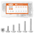 M3 x 8mm 10mm 12mm 16mm 20mm Flat Round Head Hex Socket Cap Screws Bolts, Furniture Screws, 304 Stainless Steel, Metric Fully Threaded, Allen Hex Drive, Bright Finish, Assortment Kit 125PCS - size: M3 x 8/10/12/16/20mm (125PCS)
