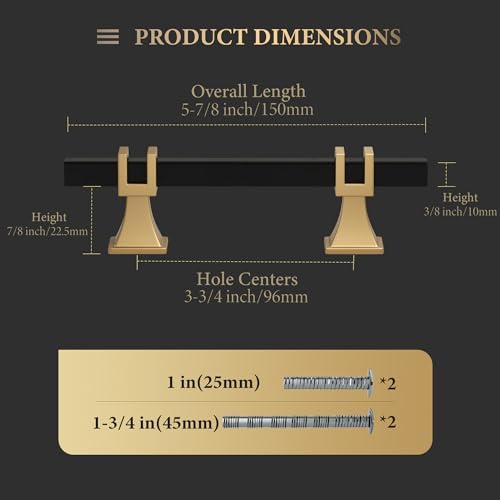 Haliwu 10 Pack 3-3/4 Inch Black and Gold Cabinet Pulls Zinc Kitchen Handles - color: Black & Matte Gold, size: Hole Center Spacing：96mm (3-3/4 inch)