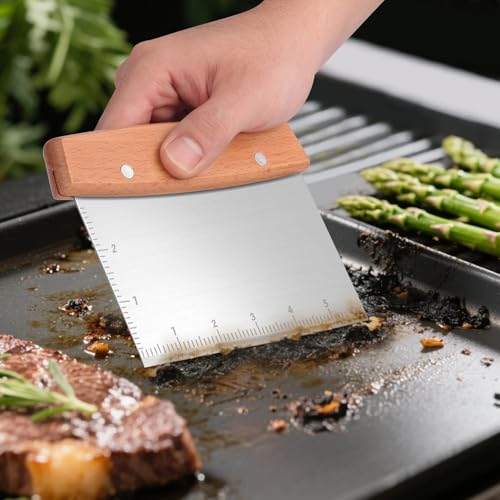 Flyisland Blackstone Bench Scraper and Grill Spatula Set, Stainless Steel Heavy Duty Hamburger Turner with Cutting Edges, Flat Top Griddle Pancake Flipper - style: Spatula and Scraper