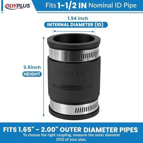 2 Pcs 1-1/2 IN Flexible PVC Pipe Coupling with Stainless Steel Clamps Fit 1-1/2 IN Nominal Pipes, Couplers for Plastic and Copper Pipe Plumbing Connections, Drain Repair, Dust Hose - size: 1-1/2 in