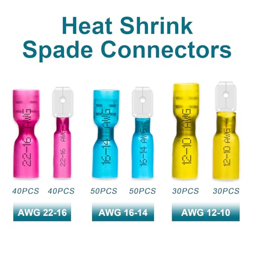240 PCS Spade Connectors Kit, Heat Shrink Spade Terminal 22-10 AWG - size: 22-10AWG, style: Spade Female & Male (240PCS)