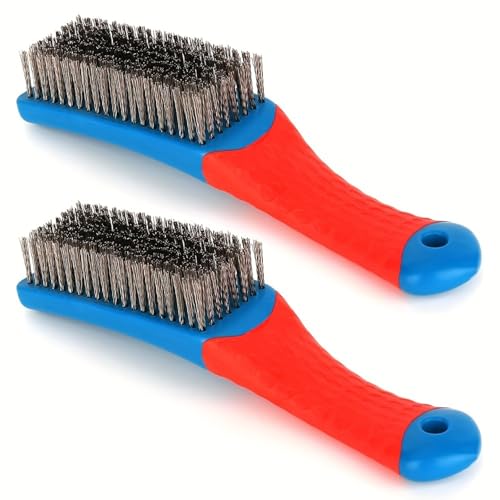 Heavy Duty Wire Brush for Cleaning, Dense Steel Brush with Handle, Ideal for Rust Removal and Home Kitchen Use