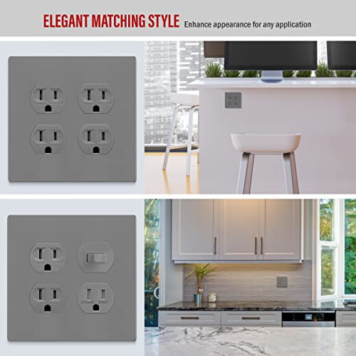 ENERLITES Screwless Double Duplex Outlet Covers Wall Plate, 1 Pack, Gray - color: Gray, size: Screwless