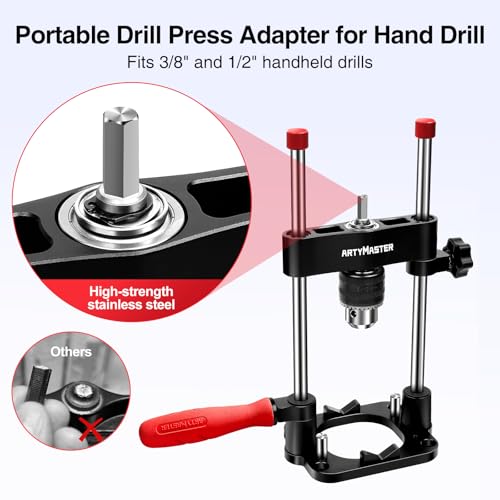 ArtyMaster Portable Drill Guide for Straight Holes – Precision Drilling Jig with Chuck Key, Drill Guide Attachment, Portable Drill Press Adapter for Woodworking, WT116A