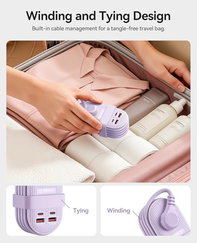 ORICO 65W GaN Travel Power Strip, 7 in 1 Charging Station(3AC,4 USB Ports) - color: Purple
