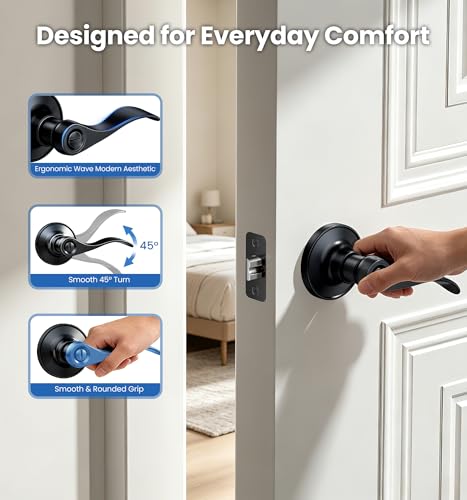 Veise 6 Pack Interior Privacy Door Handle Levers Lock Keyless, Matte Black - color: Matte Black
