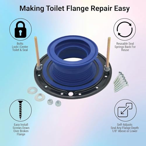 One N Done Toilet Flange Repair Kit - Toilet Kit For Low or Broken Toilet Flange. Toilet Wax Ring Replacement Kit W/Toilet Flange Extender Kit. No Wax Ring For Toilet Bowl Or Toilet Seal Required (1)